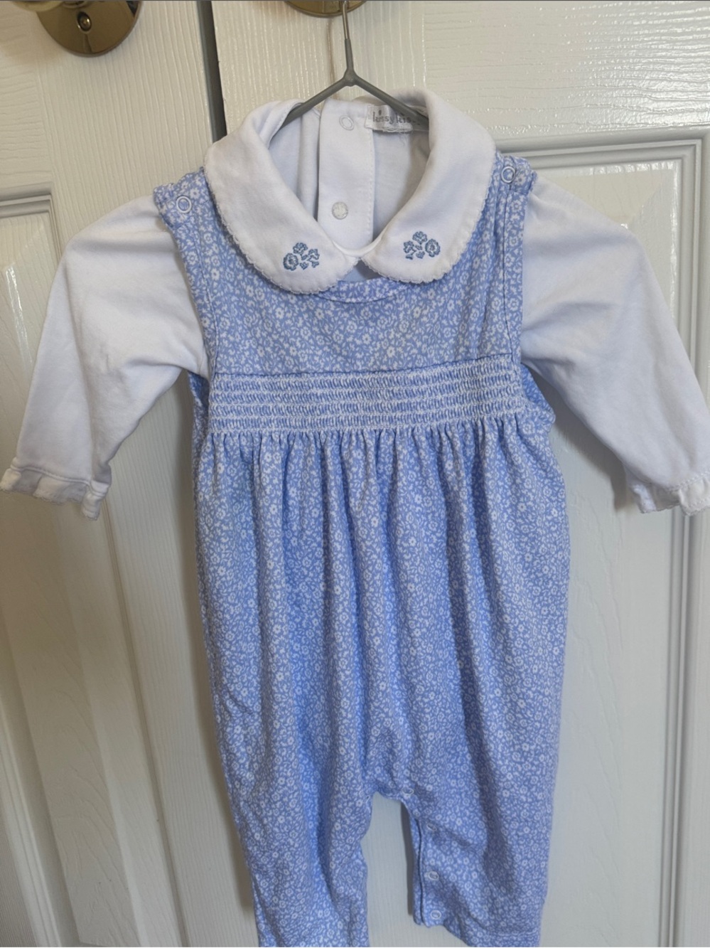 Kissy Kissy Blue Floral One-Piece Romper with White Collar Onesie 9M